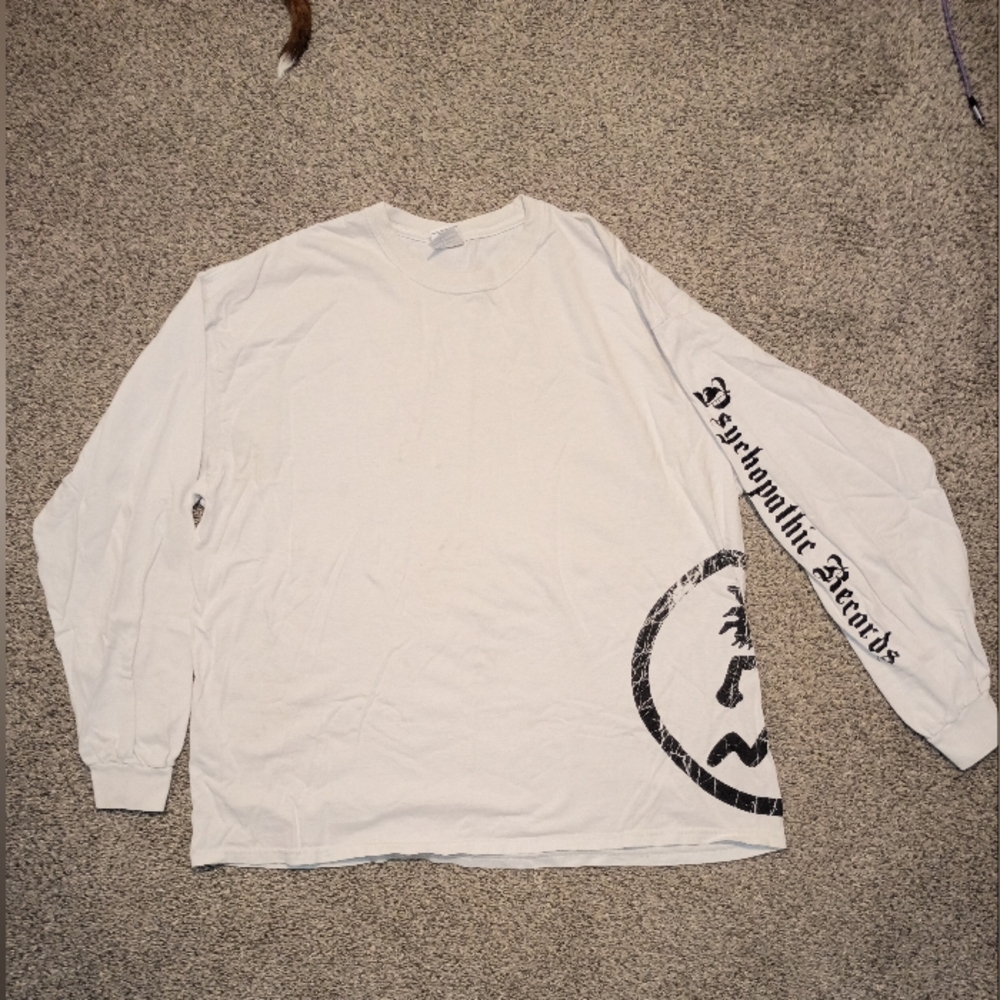 Psychopathic Records ICP White Long Sleeve Graphic Tee with Black Print